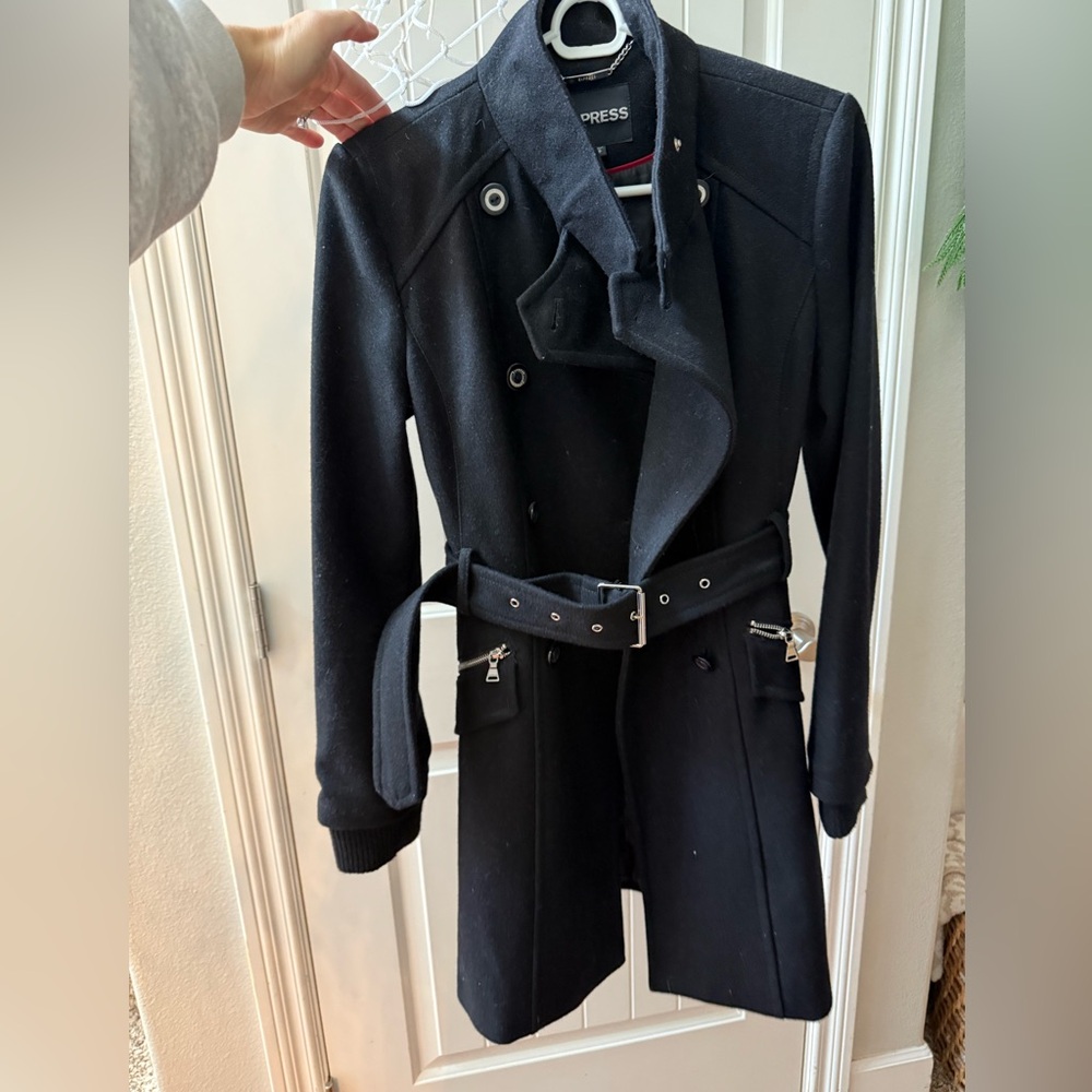 Express Belted Black Trench Coat